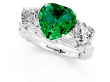 White gold Three-Stone Heart Cut Emerald Braided Band Ring with Four-Prong Setting_49