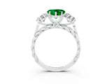 White gold Three-Stone Heart Cut Emerald Braided Band Ring with Four-Prong Setting_51
