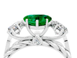 White gold Three-Stone Heart Cut Emerald Braided Band Ring with Four-Prong Setting_52