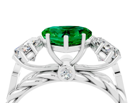 White gold Three-Stone Heart Cut Emerald Braided Band Ring with Four-Prong Setting_52