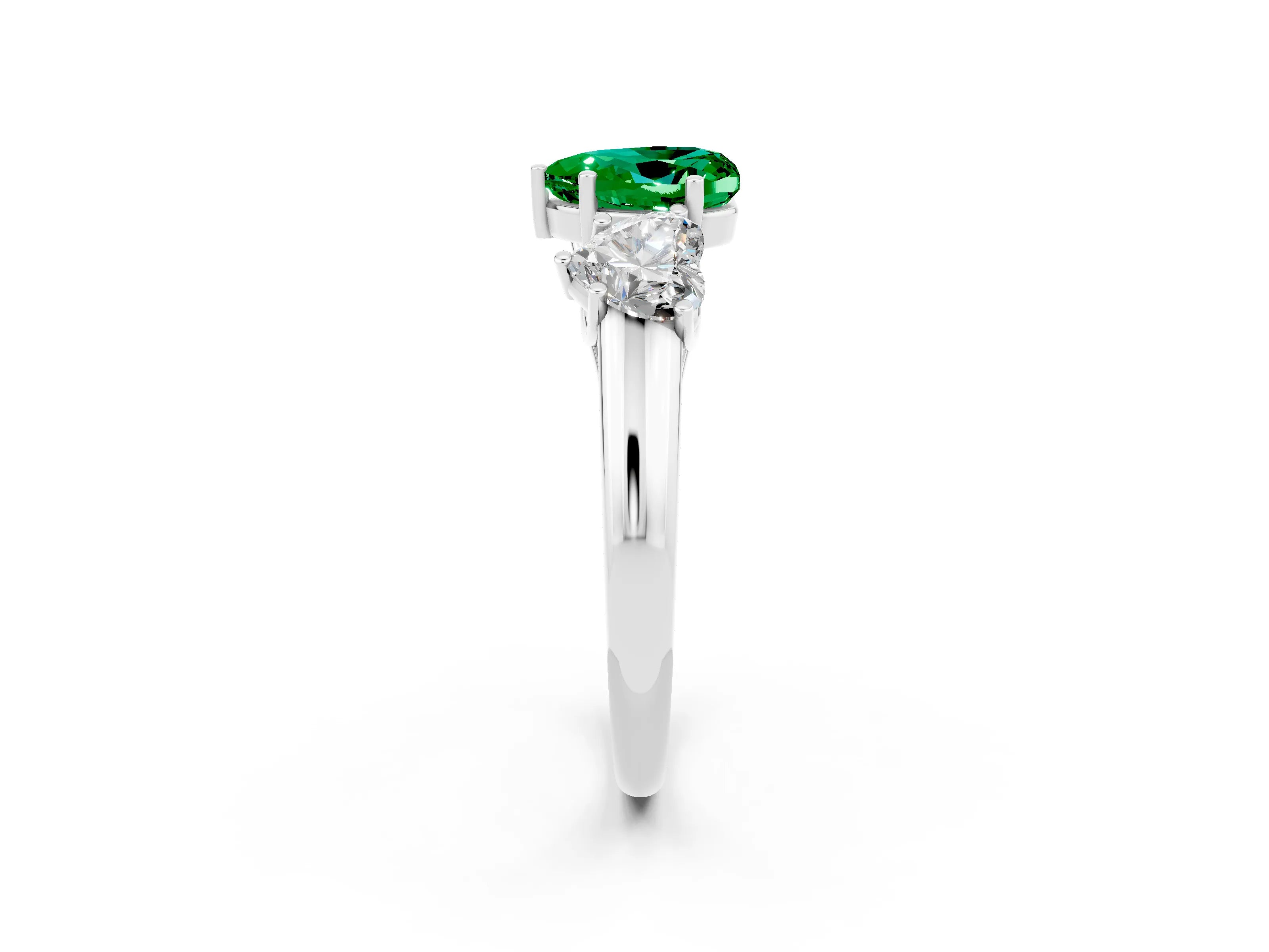 White gold Three-Stone Heart Cut Emerald Engagement Ring with Prong Setting_2