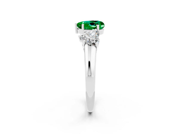 White gold Three-Stone Heart Cut Emerald Engagement Ring with Prong Setting