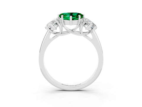 White gold Three-Stone Heart Cut Emerald Engagement Ring with Prong Setting_3