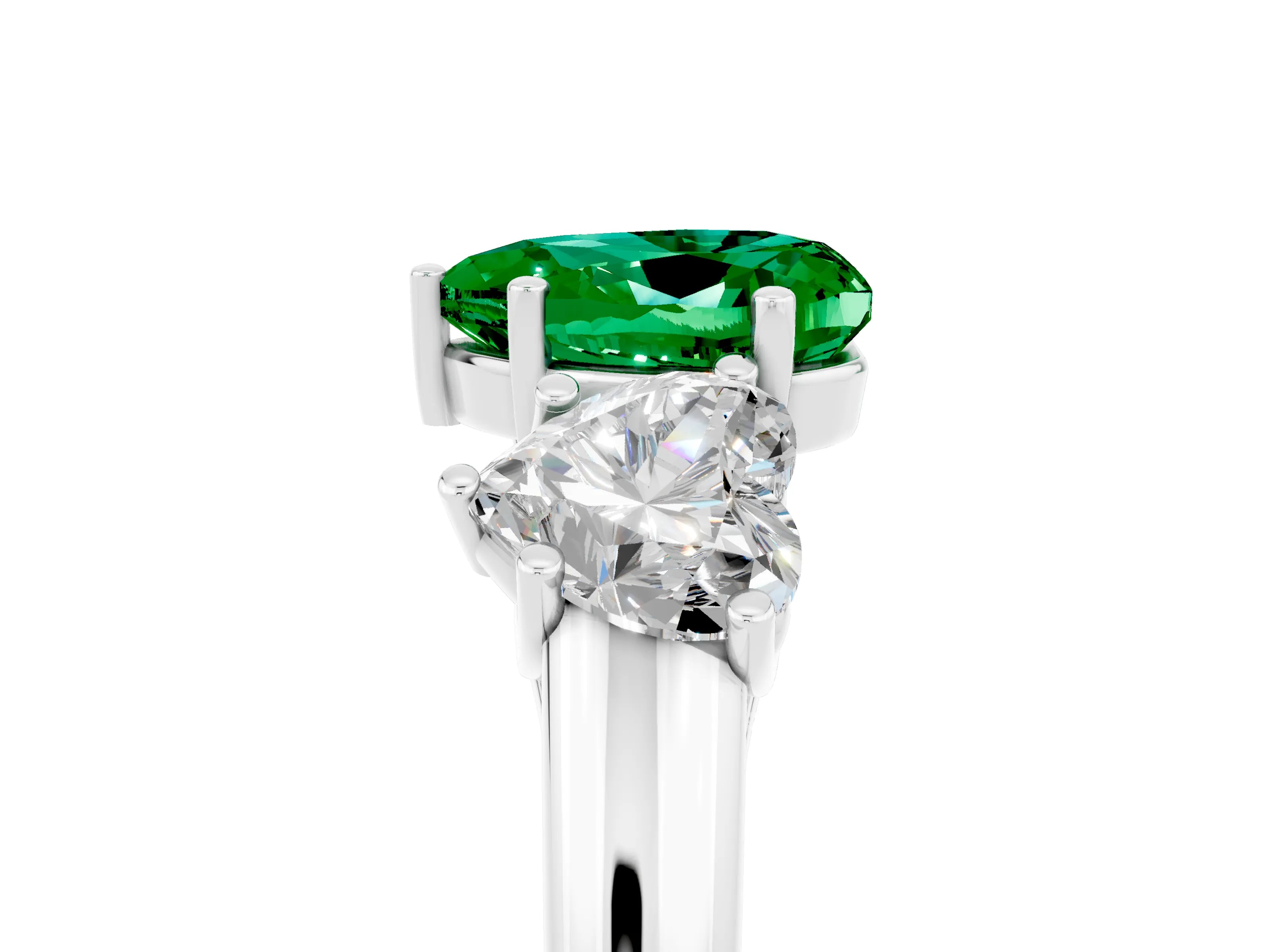 White gold Three-Stone Heart Cut Emerald Engagement Ring with Prong Setting_5