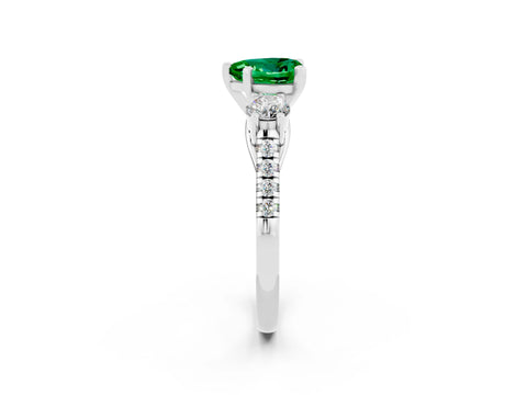 White gold Three-Stone Heart Cut Emerald Pavé Band with Four-Prong Setting_2