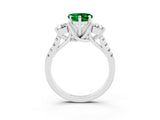 White gold Three-Stone Heart Cut Emerald Pavé Band with Four-Prong Setting_3