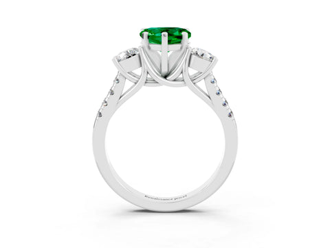 White gold Three-Stone Heart Cut Emerald Pavé Band with Four-Prong Setting_3