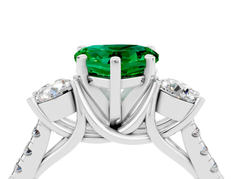 White gold Three-Stone Heart Cut Emerald Pavé Band with Four-Prong Setting_4