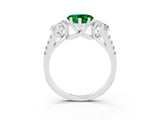 White gold Three-Stone Heart Cut Emerald Ring with Pavé Band and Prong Setting_15