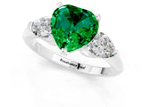 White gold Three-Stone Heart Cut Emerald Ring with Pear Side Stones and Four-Prong Setting_1