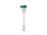 White gold Three-Stone Heart Cut Emerald Ring with Pear Side Stones and Four-Prong Setting_2