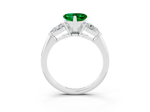White gold Three-Stone Heart Cut Emerald Ring with Pear Side Stones and Four-Prong Setting_3