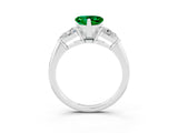 White gold Three-Stone Heart Cut Emerald Ring with Pear Side Stones and Four-Prong Setting_3