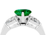 White gold Three-Stone Heart Cut Emerald Ring with Pear Side Stones and Four-Prong Setting_4