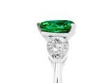 White gold Three-Stone Heart Cut Emerald Ring with Pear Side Stones and Four-Prong Setting_5
