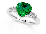 White gold Three-Stone Heart Cut Emerald Ring with Pear  Side Stones in Four-Prong Setting_13