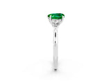 White gold Three-Stone Heart Cut Emerald Ring with Pear  Side Stones in Four-Prong Setting_14