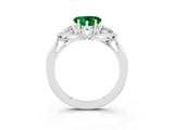 White gold Three-Stone Heart Cut Emerald Ring with Pear  Side Stones in Four-Prong Setting_15