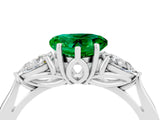White gold Three-Stone Heart Cut Emerald Ring with Pear  Side Stones in Four-Prong Setting_16