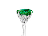 White gold Three-Stone Heart Cut Emerald Ring with Pear  Side Stones in Four-Prong Setting_17