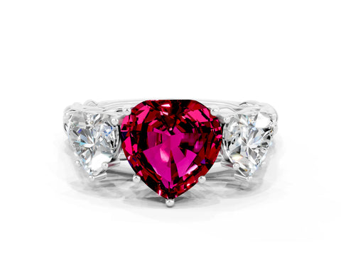White gold Three-Stone Heart Cut Garnet Braided Band Ring with Four-Prong Setting_48