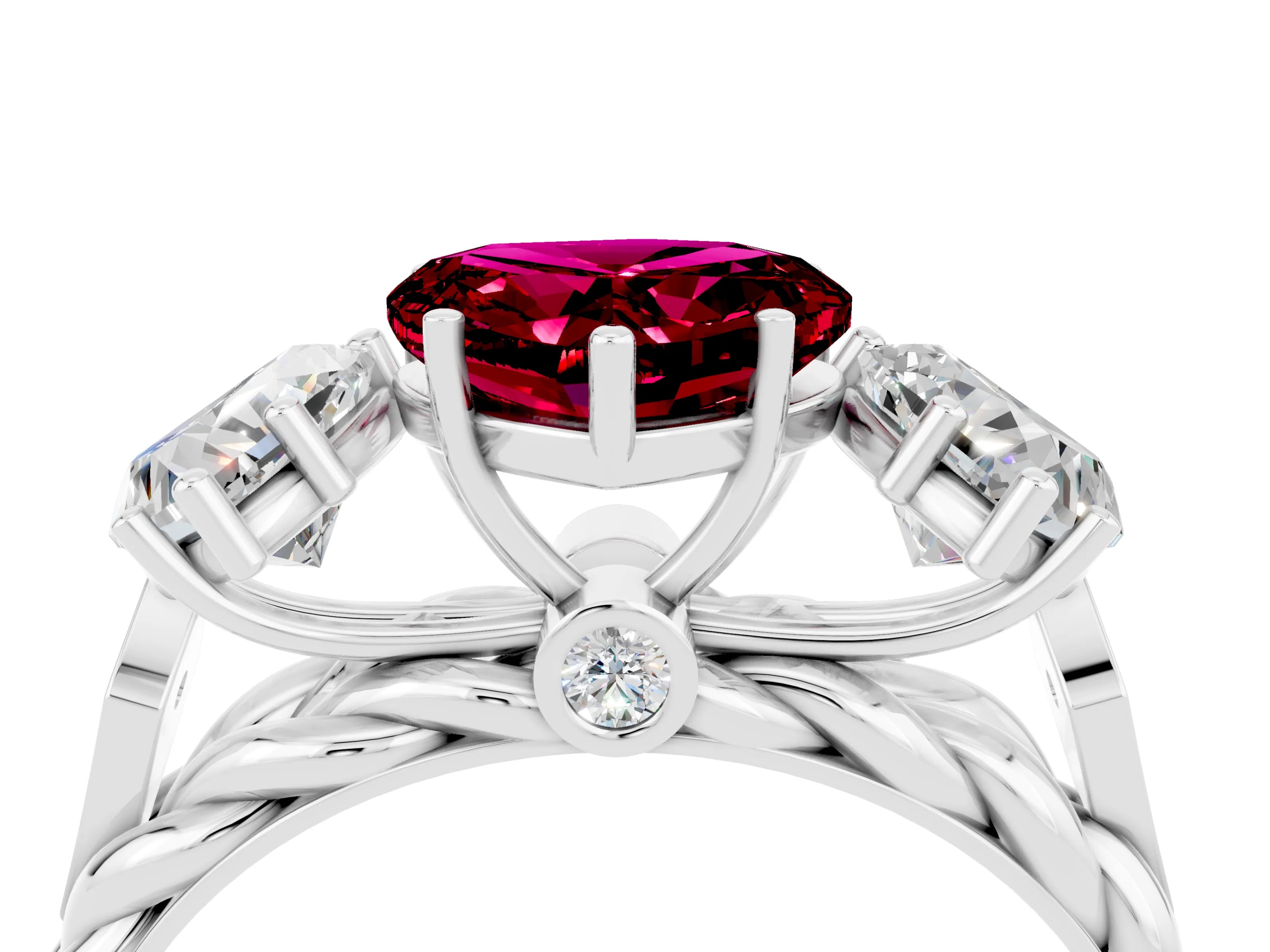 White gold Three-Stone Heart Cut Garnet Braided Band Ring with Four-Prong Setting_49