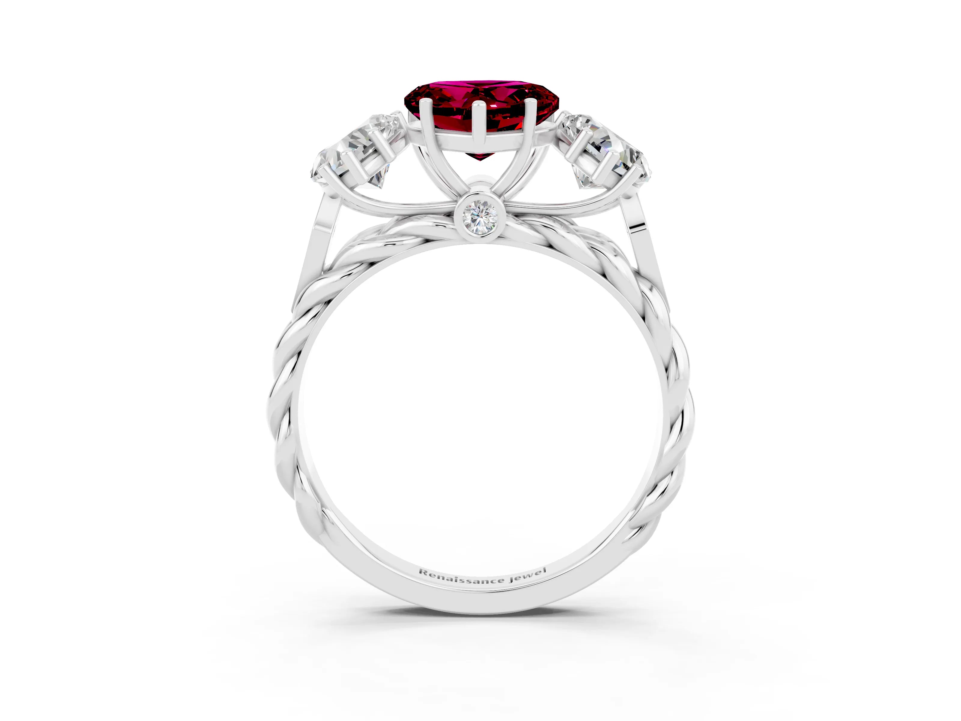 White gold Three-Stone Heart Cut Garnet Braided Band Ring with Four-Prong Setting_51