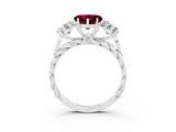White gold Three-Stone Heart Cut Garnet Braided Band Ring with Four-Prong Setting_51