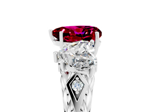 White gold Three-Stone Heart Cut Garnet Braided Band Ring with Four-Prong Setting_53