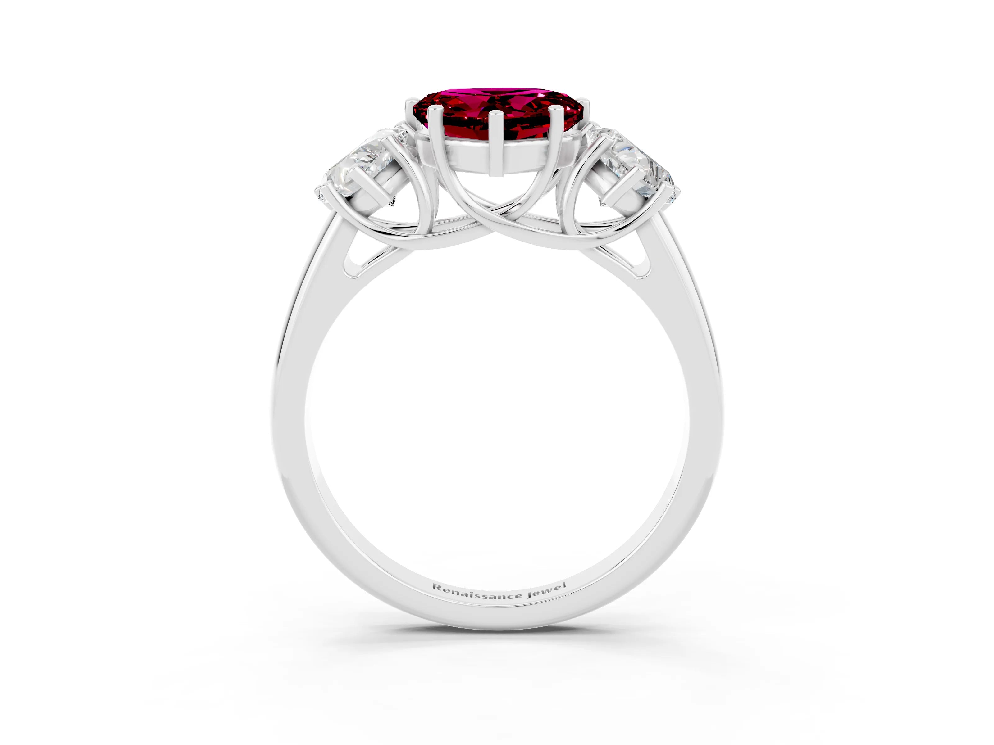 White gold Three-Stone Heart Cut Garnet Engagement Ring with Prong Setting_3