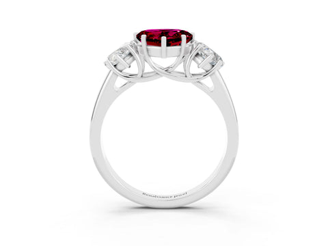 White gold Three-Stone Heart Cut Garnet Engagement Ring with Prong Setting_3