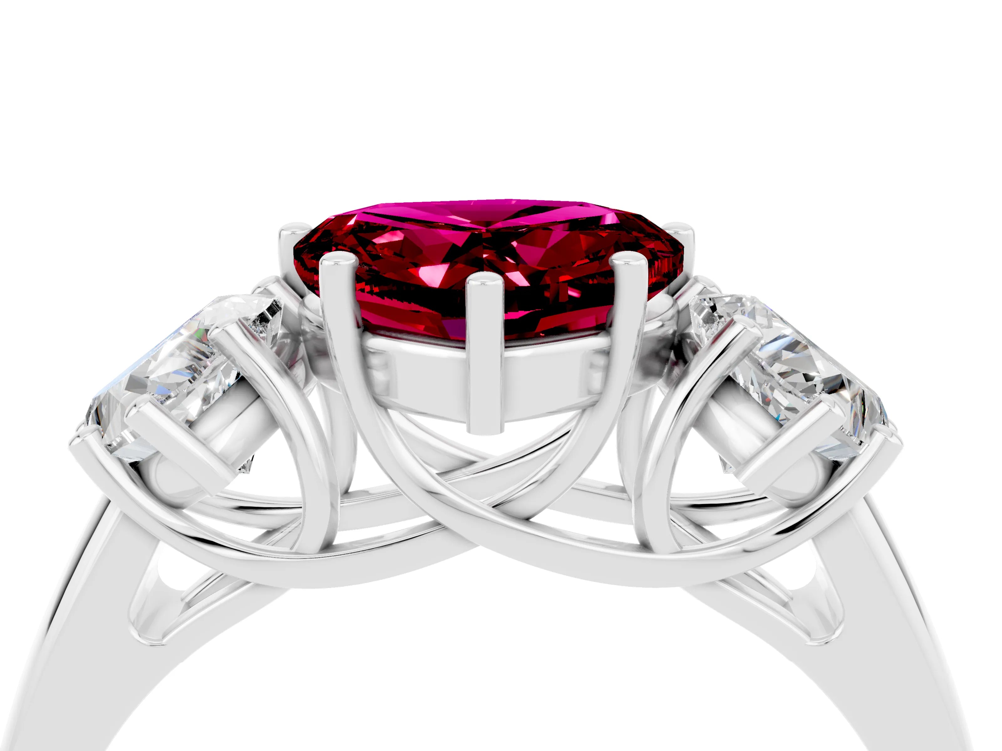 White gold Three-Stone Heart Cut Garnet Engagement Ring with Prong Setting_4