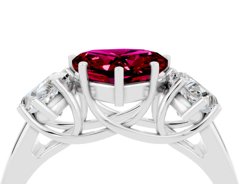 White gold Three-Stone Heart Cut Garnet Engagement Ring with Prong Setting_4