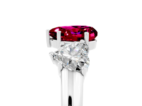 White gold Three-Stone Heart Cut Garnet Engagement Ring with Prong Setting_5