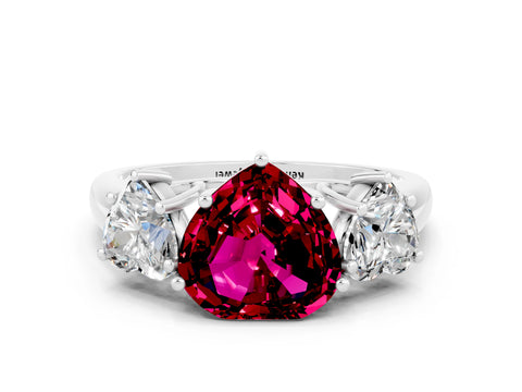 White gold Three-Stone Heart Cut Garnet Engagement Ring with Prong Setting