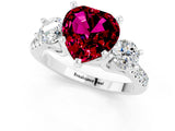 White gold Three-Stone Heart Cut Garnet Pavé Band with Four-Prong Setting_1