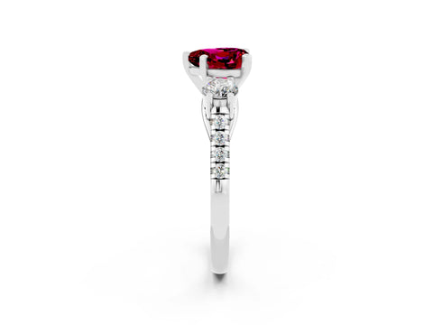 White gold Three-Stone Heart Cut Garnet Pavé Band with Four-Prong Setting_2