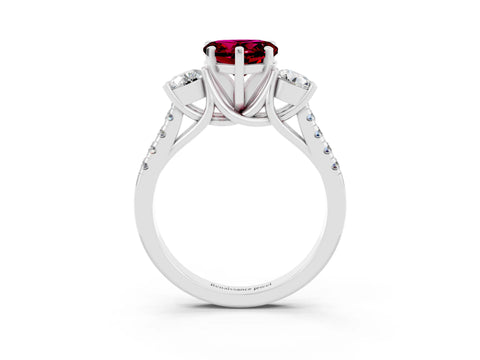 White gold Three-Stone Heart Cut Garnet Pavé Band with Four-Prong Setting_3