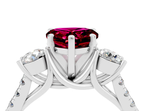 White gold Three-Stone Heart Cut Garnet Pavé Band with Four-Prong Setting_4
