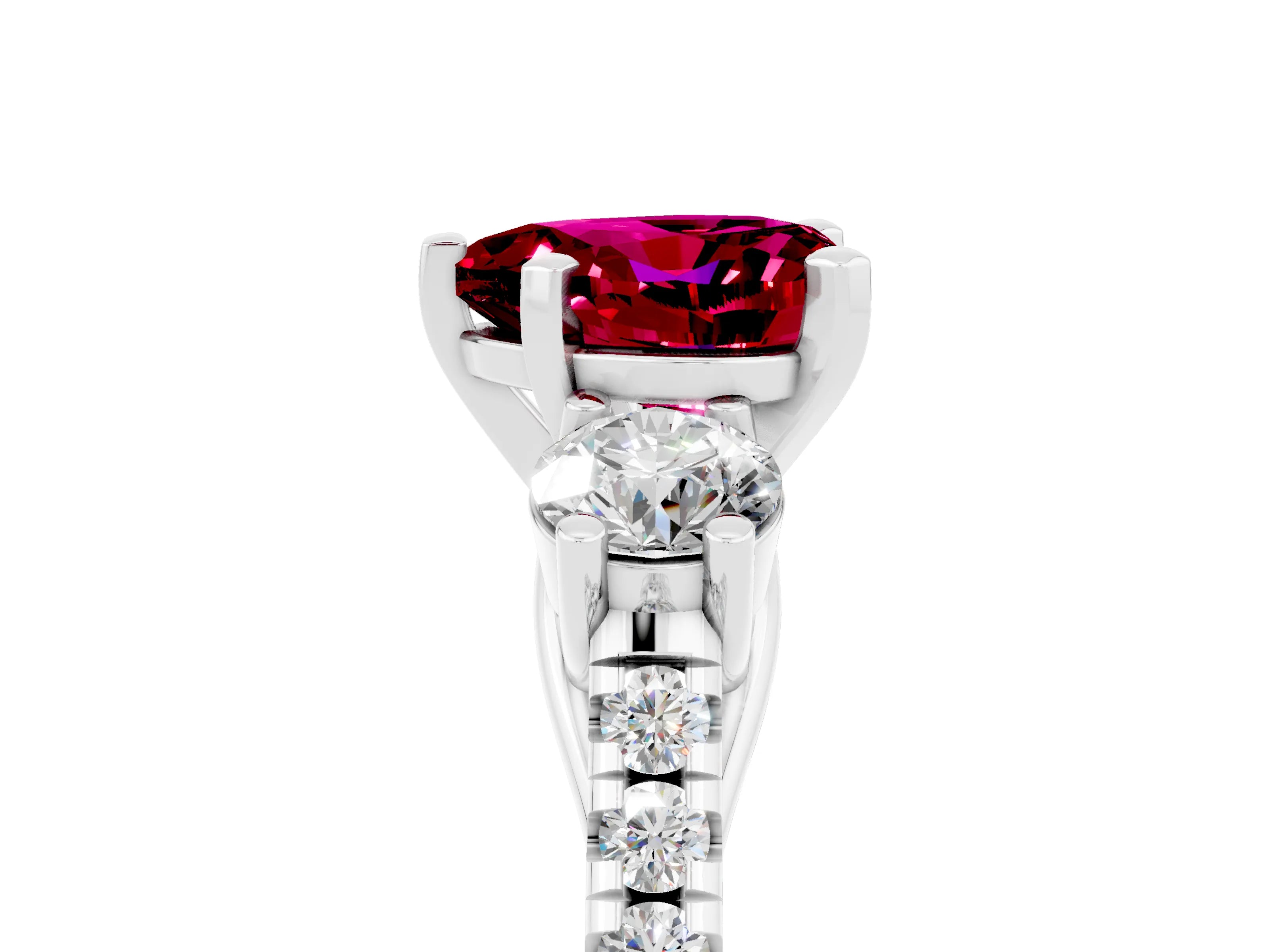 White gold Three-Stone Heart Cut Garnet Pavé Band with Four-Prong Setting_5
