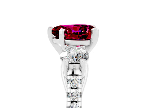 White gold Three-Stone Heart Cut Garnet Pavé Band with Four-Prong Setting_5