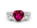 White gold Three-Stone Heart Cut Garnet Ring with Pavé Band and Prong Setting_12