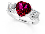 White gold Three-Stone Heart Cut Garnet Ring with Pavé Band and Prong Setting_13