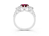 White gold Three-Stone Heart Cut Garnet Ring with Pavé Band and Prong Setting_15