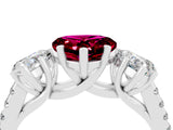 White gold Three-Stone Heart Cut Garnet Ring with Pavé Band and Prong Setting_16
