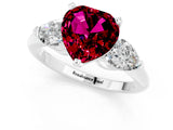 White gold Three-Stone Heart Cut Garnet Ring with Pear Side Stones and Four-Prong Setting_1