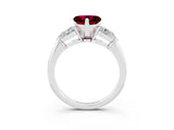 White gold Three-Stone Heart Cut Garnet Ring with Pear Side Stones and Four-Prong Setting_3