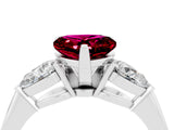 White gold Three-Stone Heart Cut Garnet Ring with Pear Side Stones and Four-Prong Setting_4