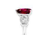 White gold Three-Stone Heart Cut Garnet Ring with Pear Side Stones and Four-Prong Setting_5