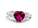 White gold Three-Stone Heart Cut Garnet Ring with Pear  Side Stones in Four-Prong Setting_12